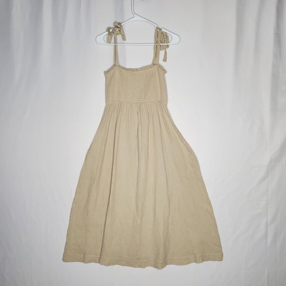 Azoe Sleeveless Midi Dress Small Beige Tie Straps Pocket Casual Vacation Boho